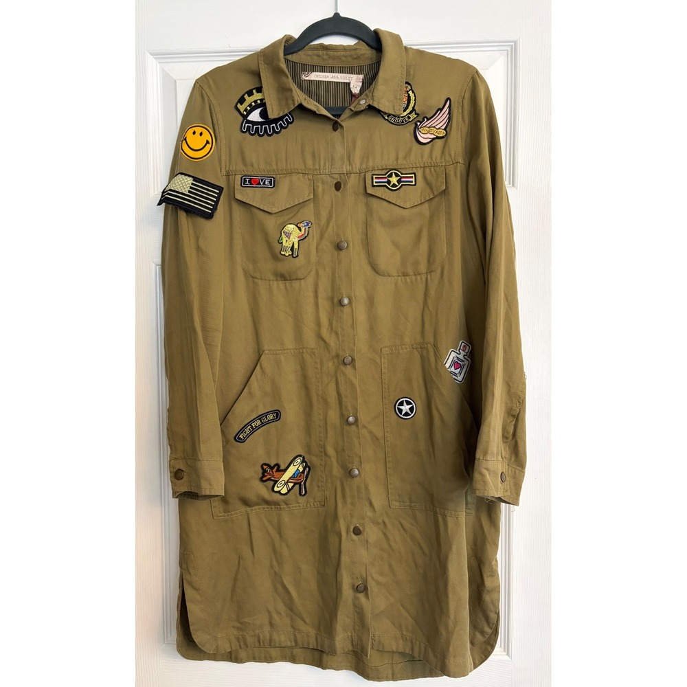 Chelsea & Violet Olive Green Patch Utility Shirt Dress Tencel Size M Streetwear
